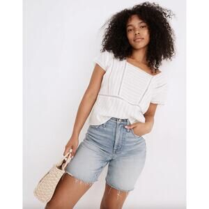 Madewell High Rise Mid Length Denim Shorts Woodvale Wash Size 23 Raw Hem